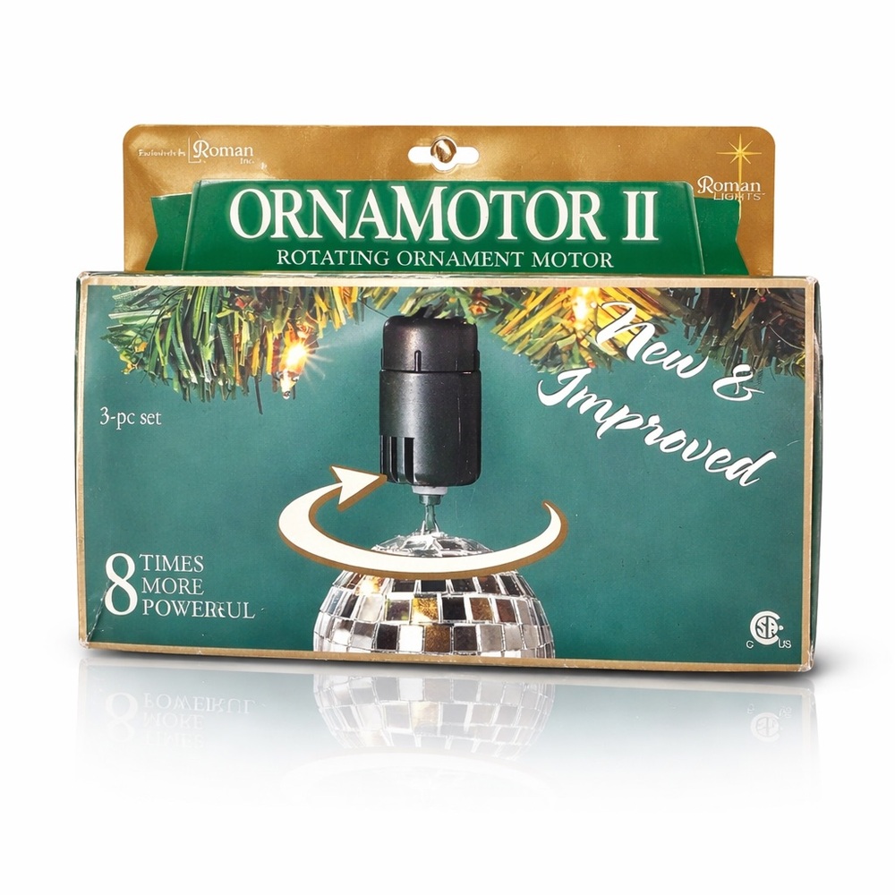 Vintage Ornamotor II Rotating Ornament Motor Roman Lights 3 Pc Set Christmas NOS